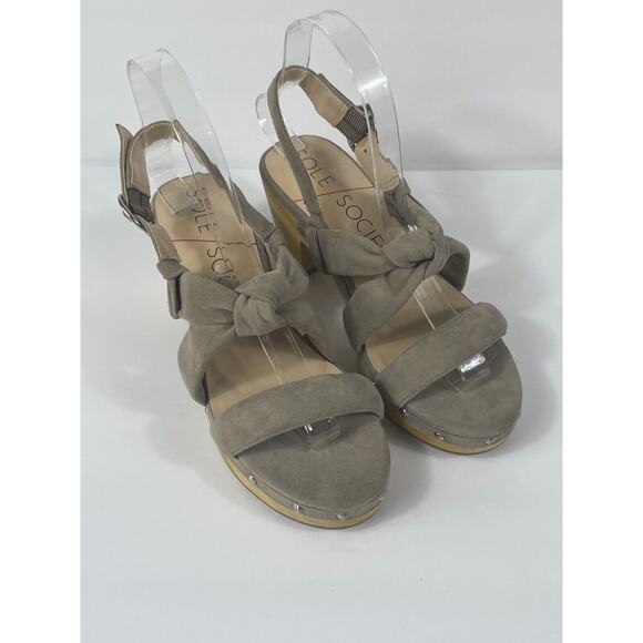 Sole Society Size 6 Mariel Studded Sandal Block Heel Mushroom Suede Wedge - Picture 1 of 12